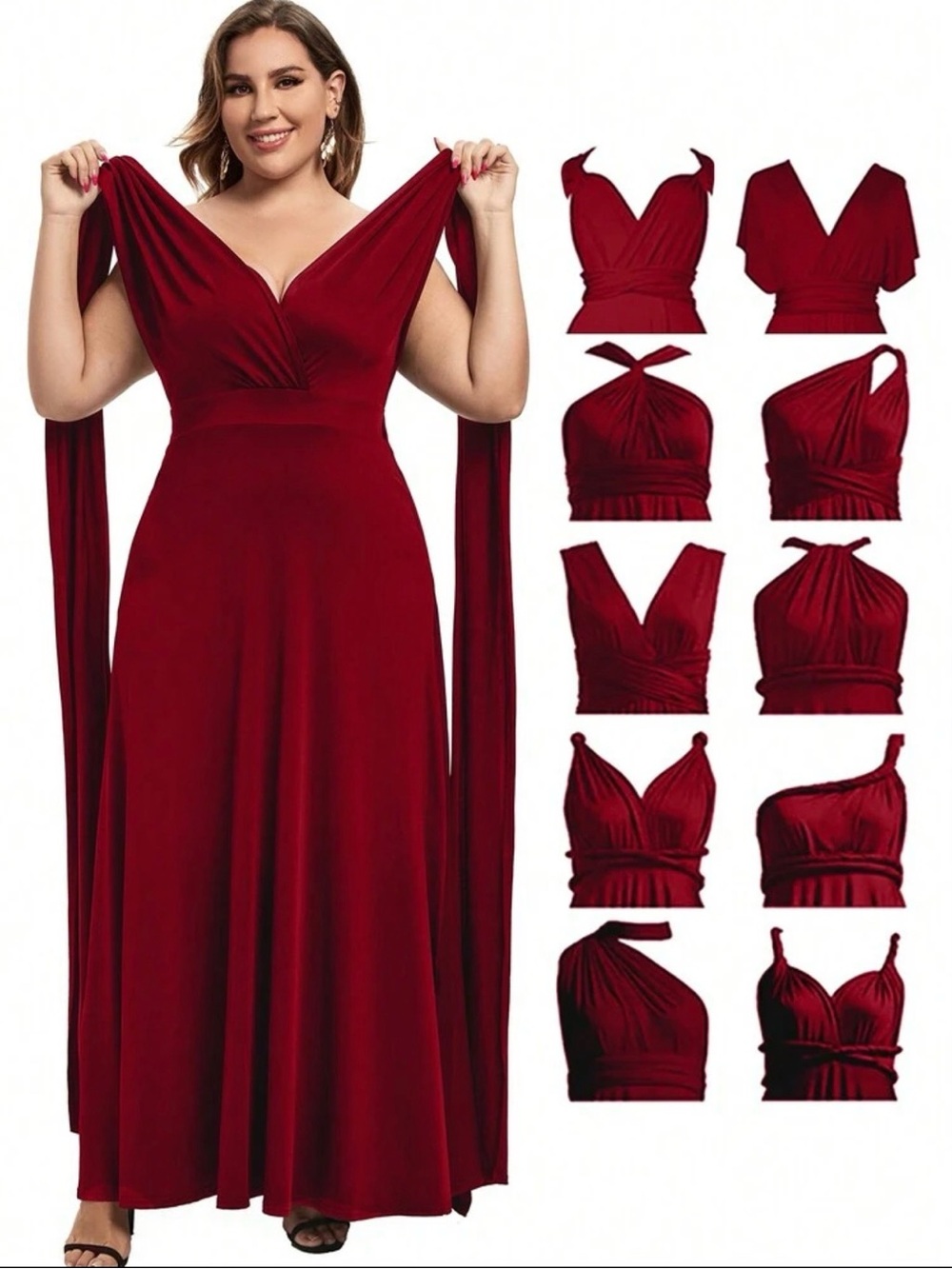 Plus Size Convertible Evening Dress in Deep burgundy
